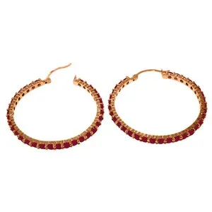 14K Solid Rose Gold Hoop Natural Ruby Earrings Jewelry