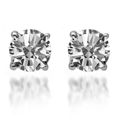 14K Solid White Gold Diamond Solitaire Stud Earrings 1.30 Ctw