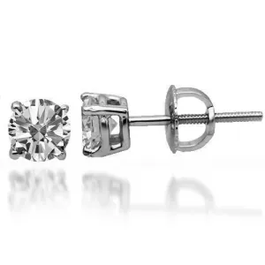 14K Solid White Gold Diamond Solitaire Stud Earrings 1.30 Ctw