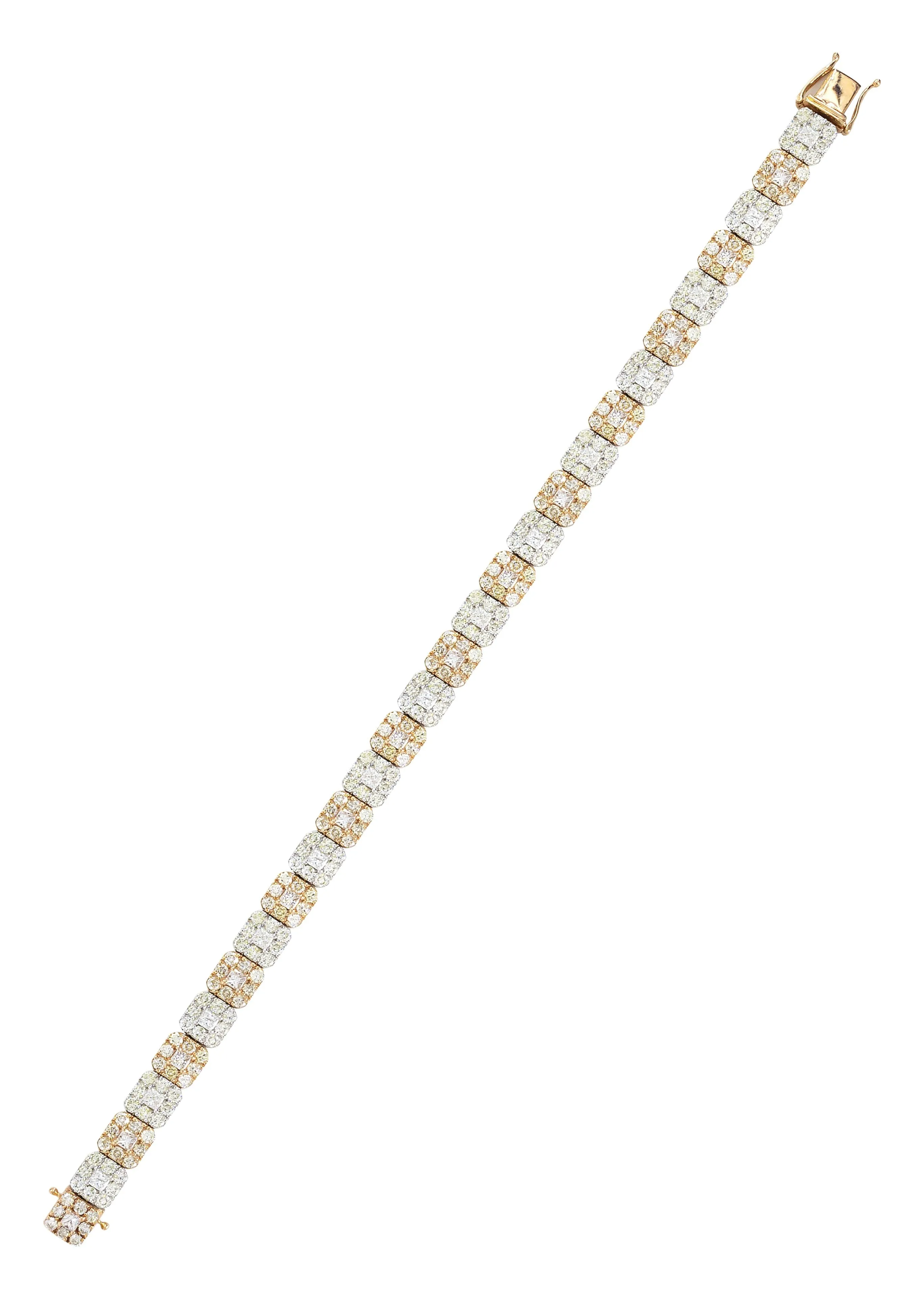 14K Two Tone Diamond Cluster Tennis Bracelet | 26.91 Grams | 11.64 Carats