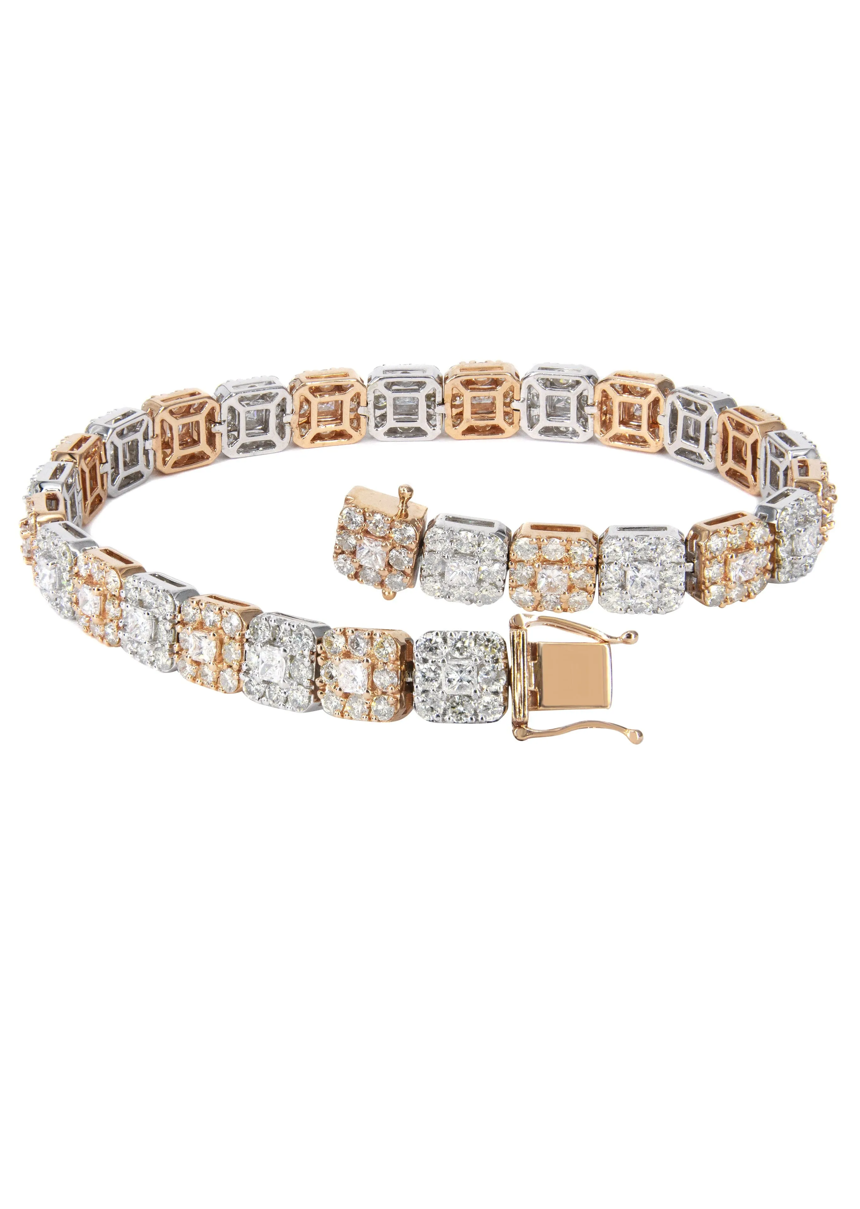 14K Two Tone Diamond Cluster Tennis Bracelet | 26.91 Grams | 11.64 Carats