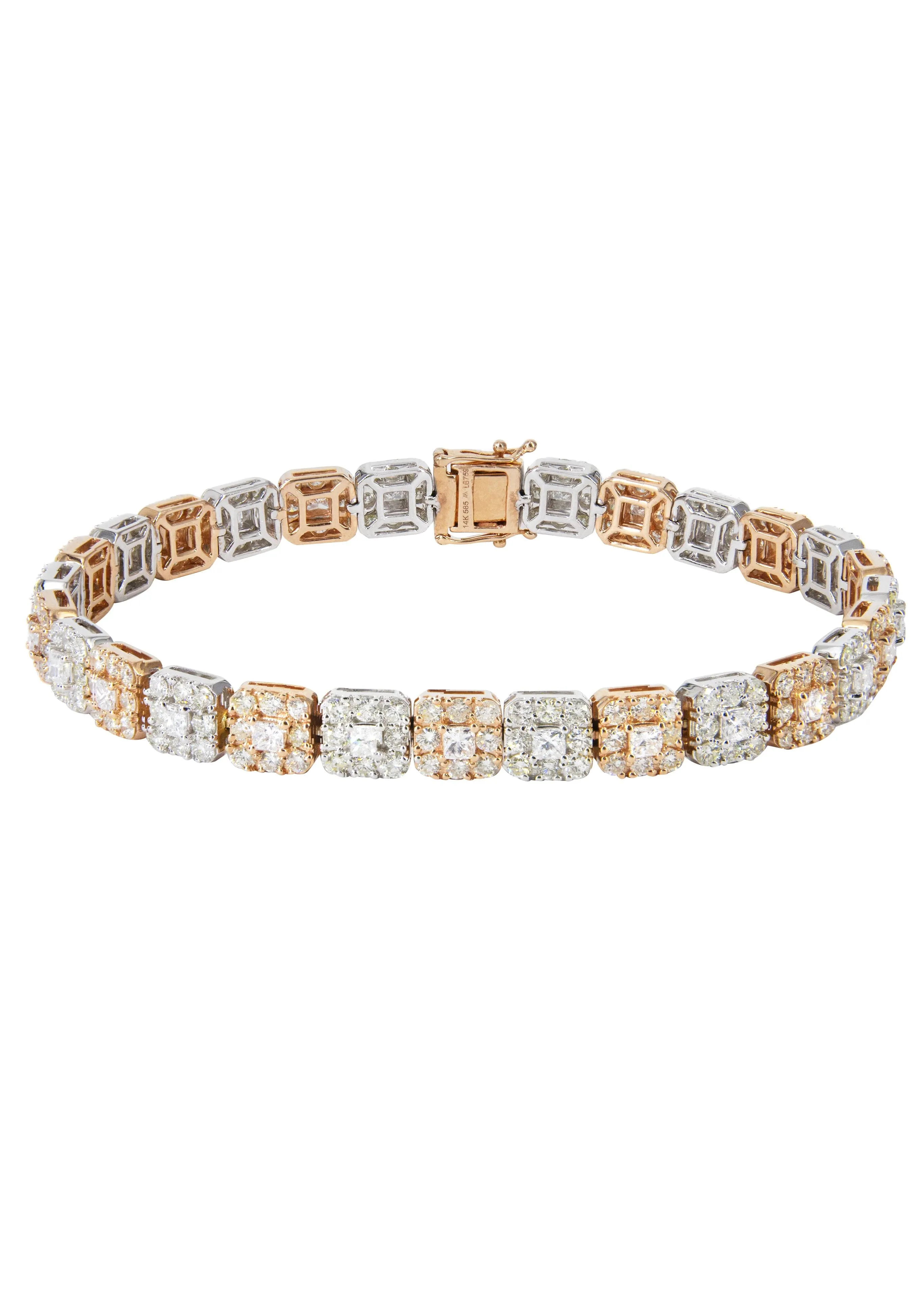 14K Two Tone Diamond Cluster Tennis Bracelet | 26.91 Grams | 11.64 Carats