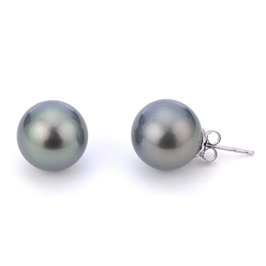 14K White 10 mm Tahitian Pearl Stud Earrings