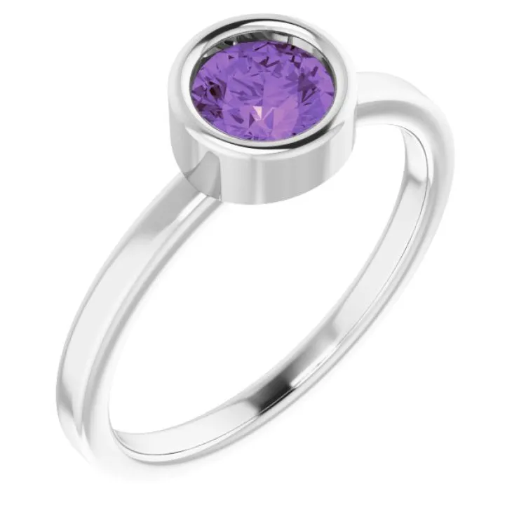 14K White 5.5 mm Natural Amethyst Ring