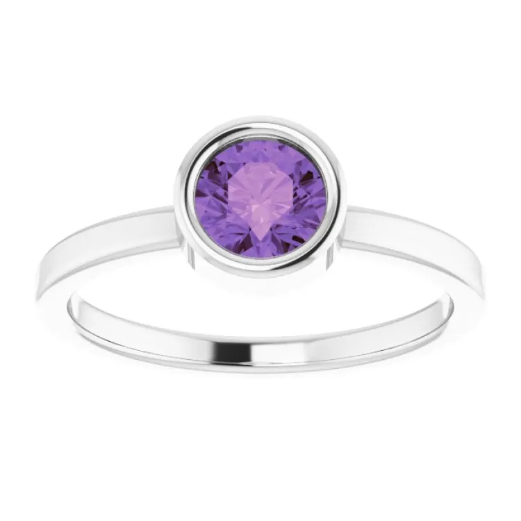 14K White 5.5 mm Natural Amethyst Ring