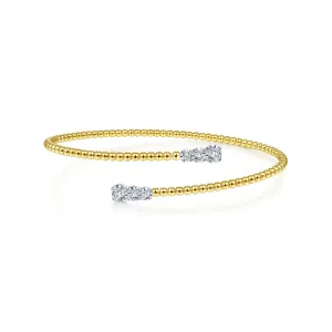 14K White & Yellow Gold Diamond Beaded Wrap Bangle