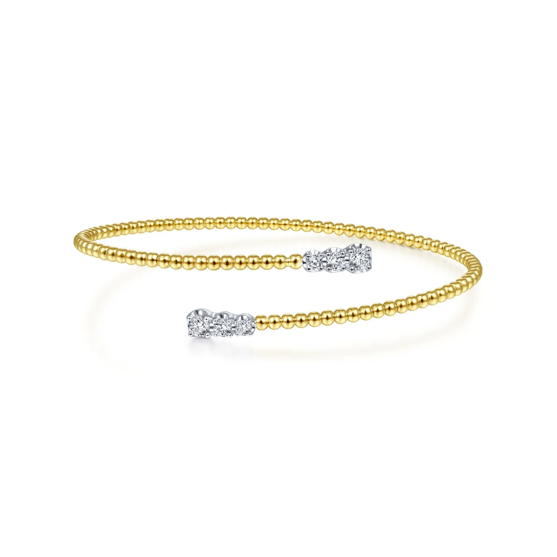 14K White & Yellow Gold Diamond Beaded Wrap Bangle