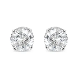 14K White Gold 1/12 Cttw Round Brilliant-Cut Near Colorless Diamond Classic 4-Prong Stud Earrings (H-I Color, I1-I2 Clarity)