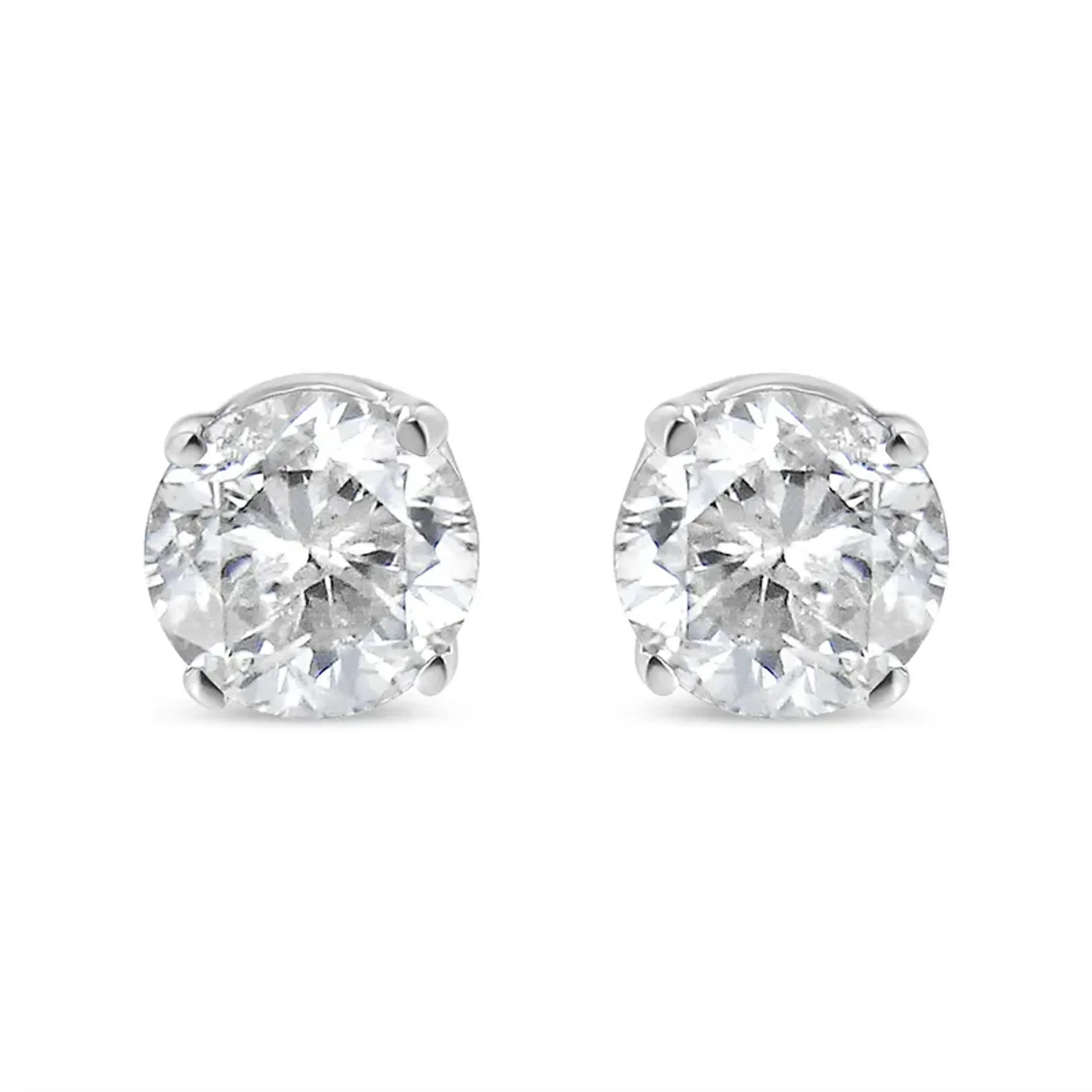 14K White Gold 1/12 Cttw Round Brilliant-Cut Near Colorless Diamond Classic 4-Prong Stud Earrings (H-I Color, I1-I2 Clarity)