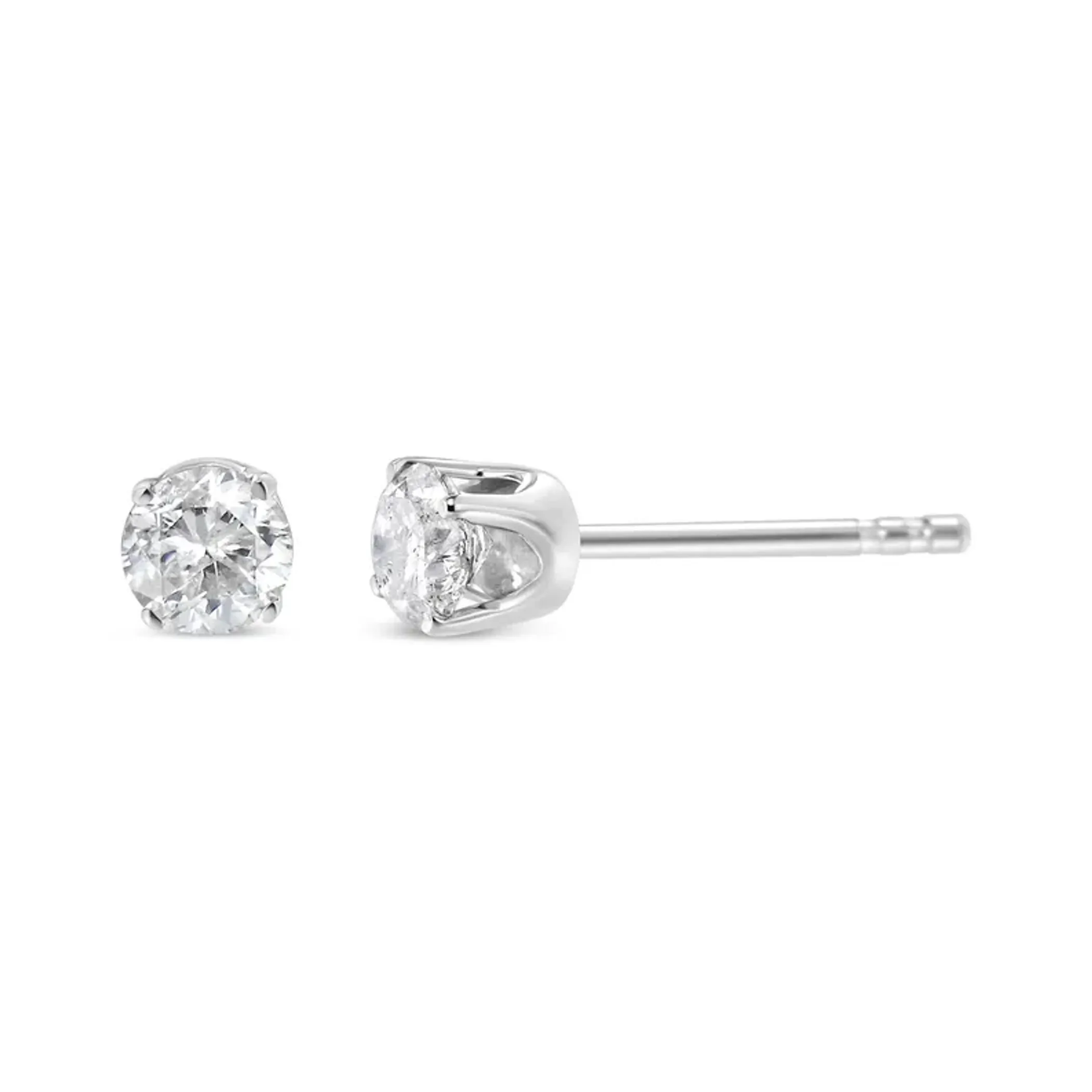 14K White Gold 1/12 Cttw Round Brilliant-Cut Near Colorless Diamond Classic 4-Prong Stud Earrings (H-I Color, I1-I2 Clarity)