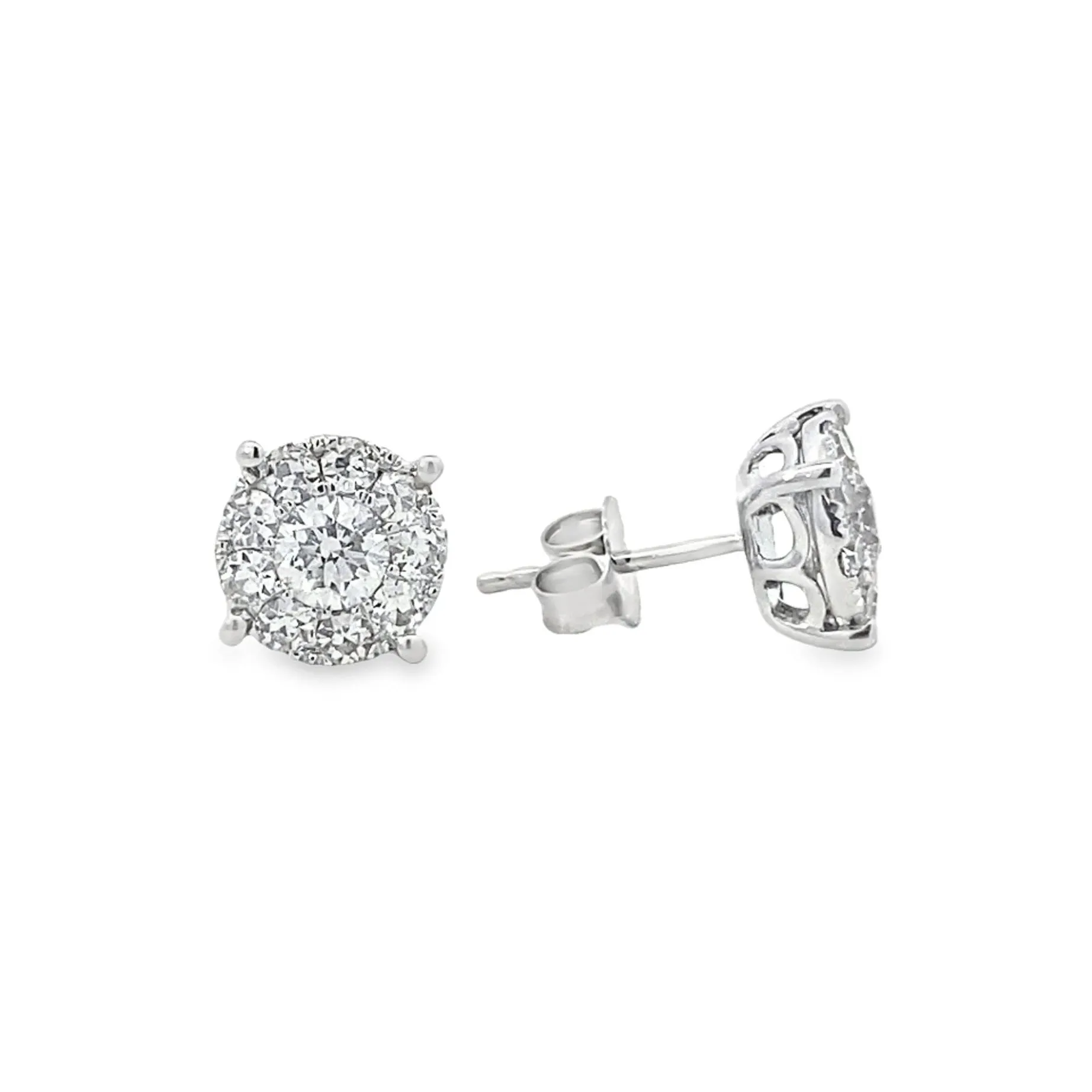 14K White Gold Diamond Cluster Stud Earrings - 1.75ct