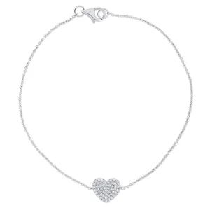 14K White Gold Diamond Pave Heart Bracelet