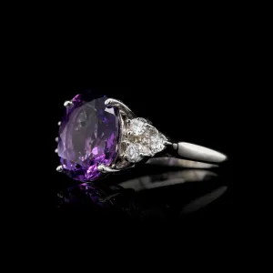 14K White Gold Estate Amethyst and Diamond Ring