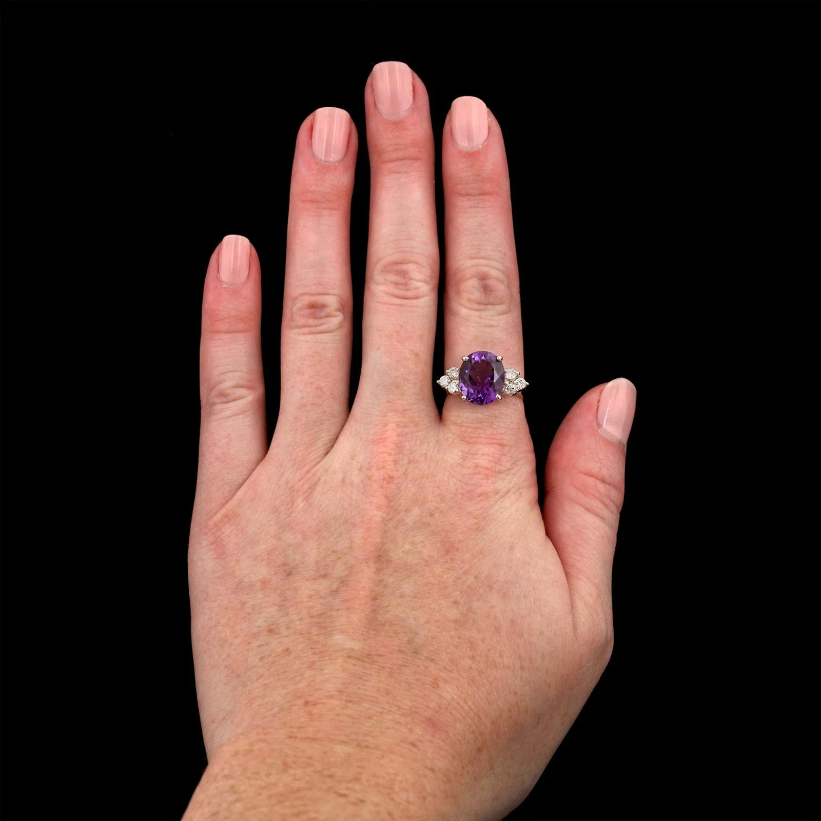 14K White Gold Estate Amethyst and Diamond Ring