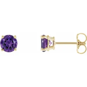 14K Yellow 5 mm Natural Amethyst Stud Earrings