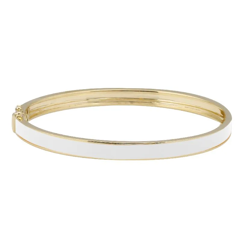 14k Yellow Gold White Enamel & Diamond Double Sided Bangle Bracelet