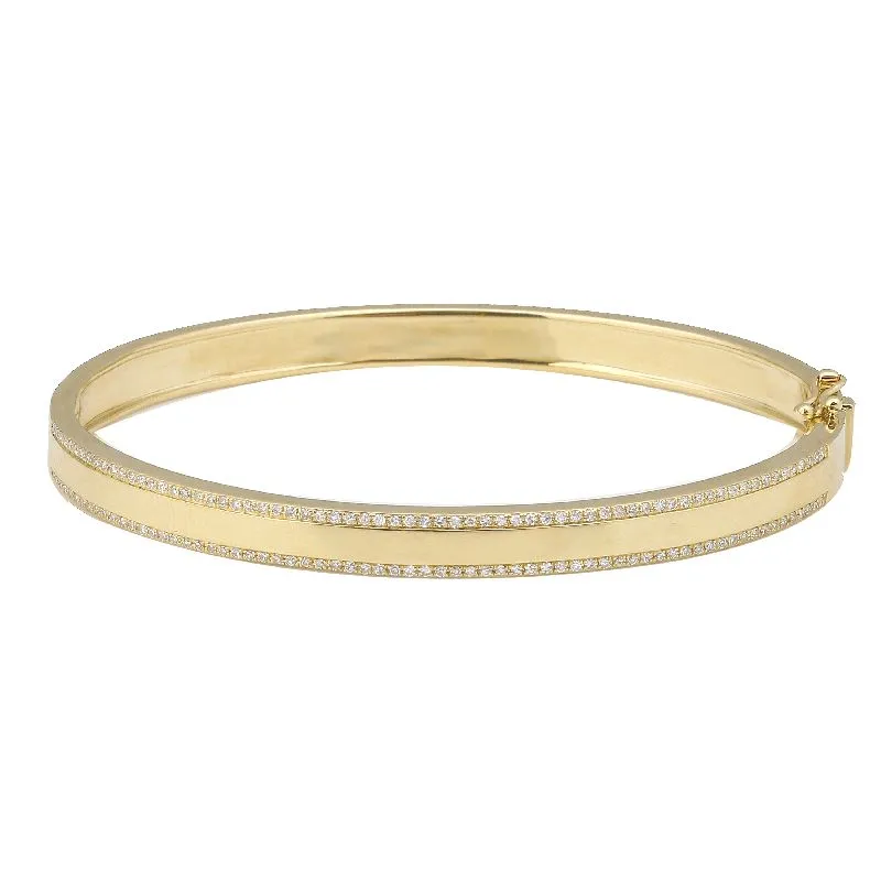 14k Yellow Gold White Enamel & Diamond Double Sided Bangle Bracelet