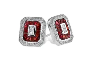 14KT White Gold Ruby Art Deco Earrings