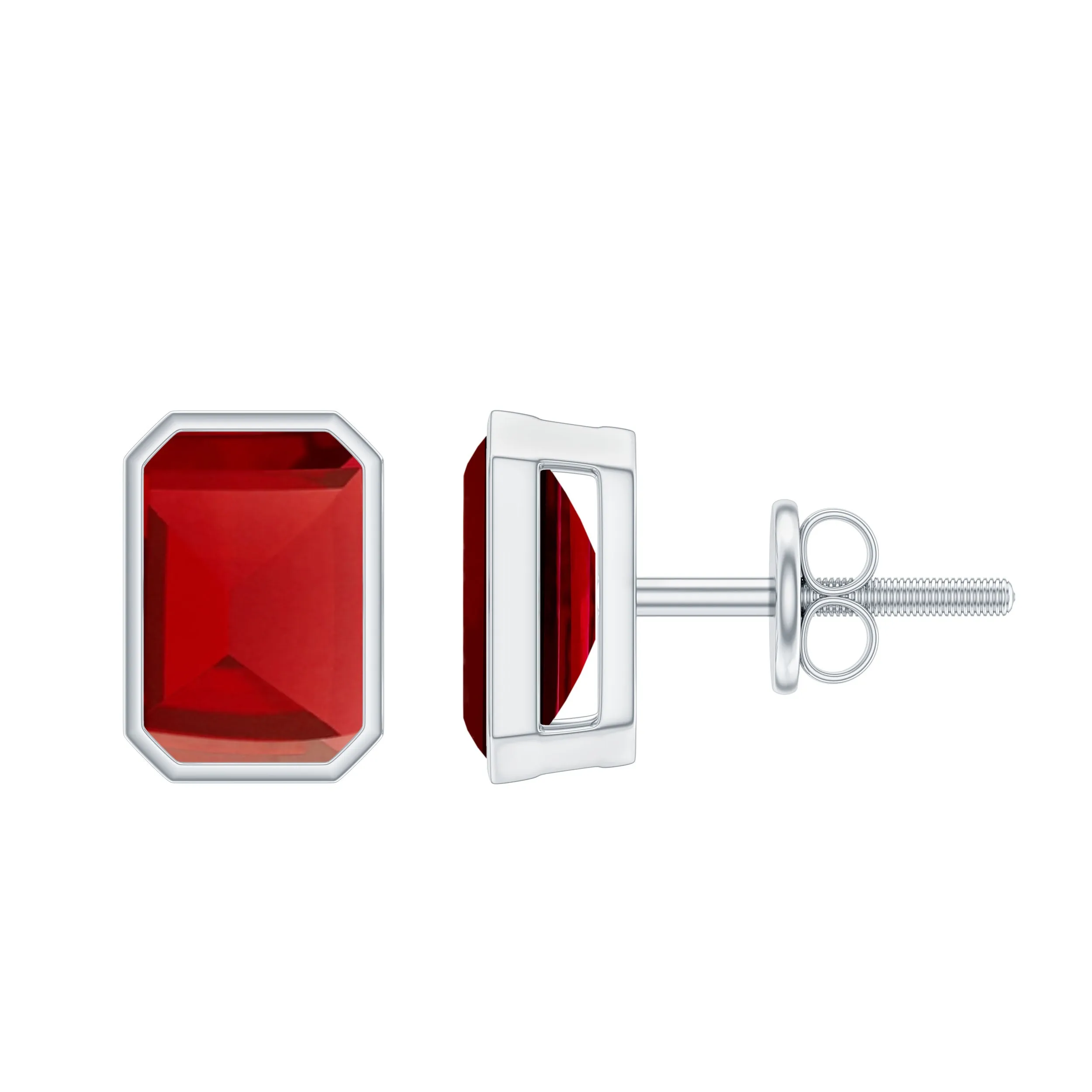 1.5 CT Bezel Set Octagon Cut Created Ruby Solitaire Stud Earrings