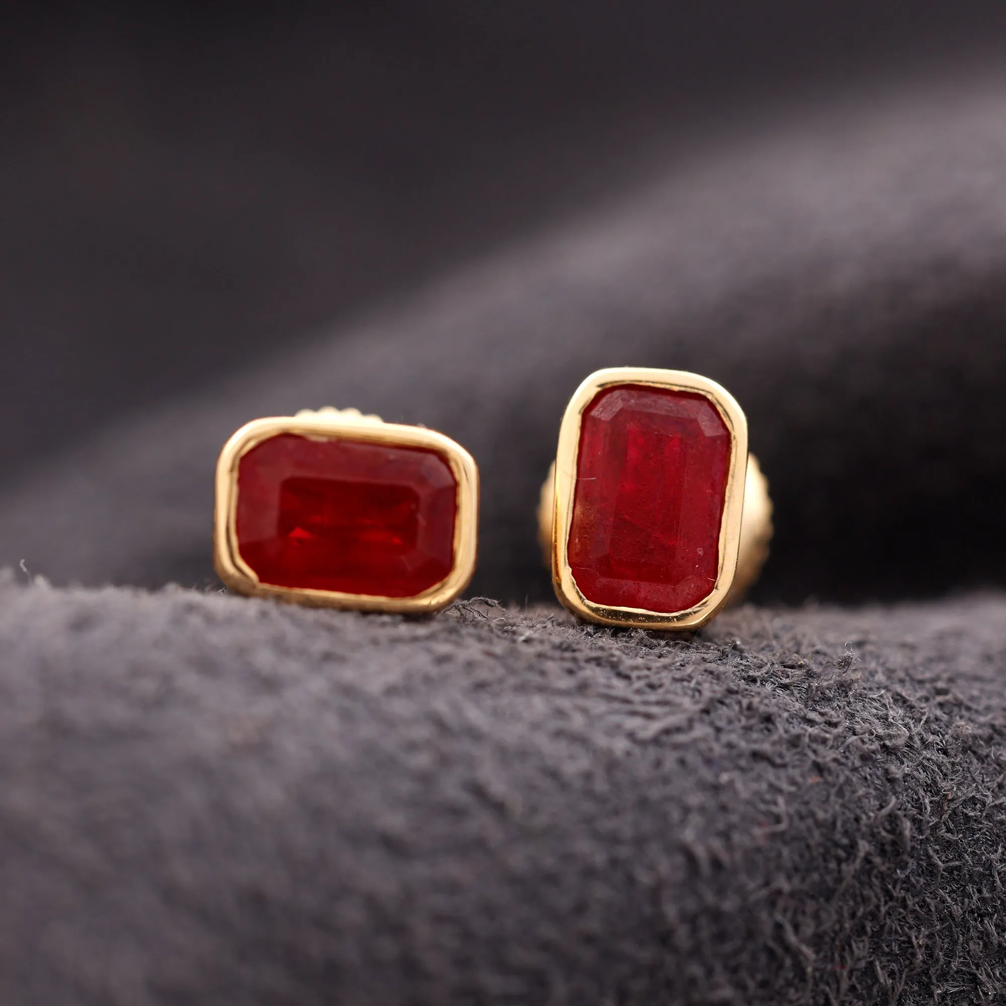 1.5 CT Bezel Set Octagon Cut Created Ruby Solitaire Stud Earrings