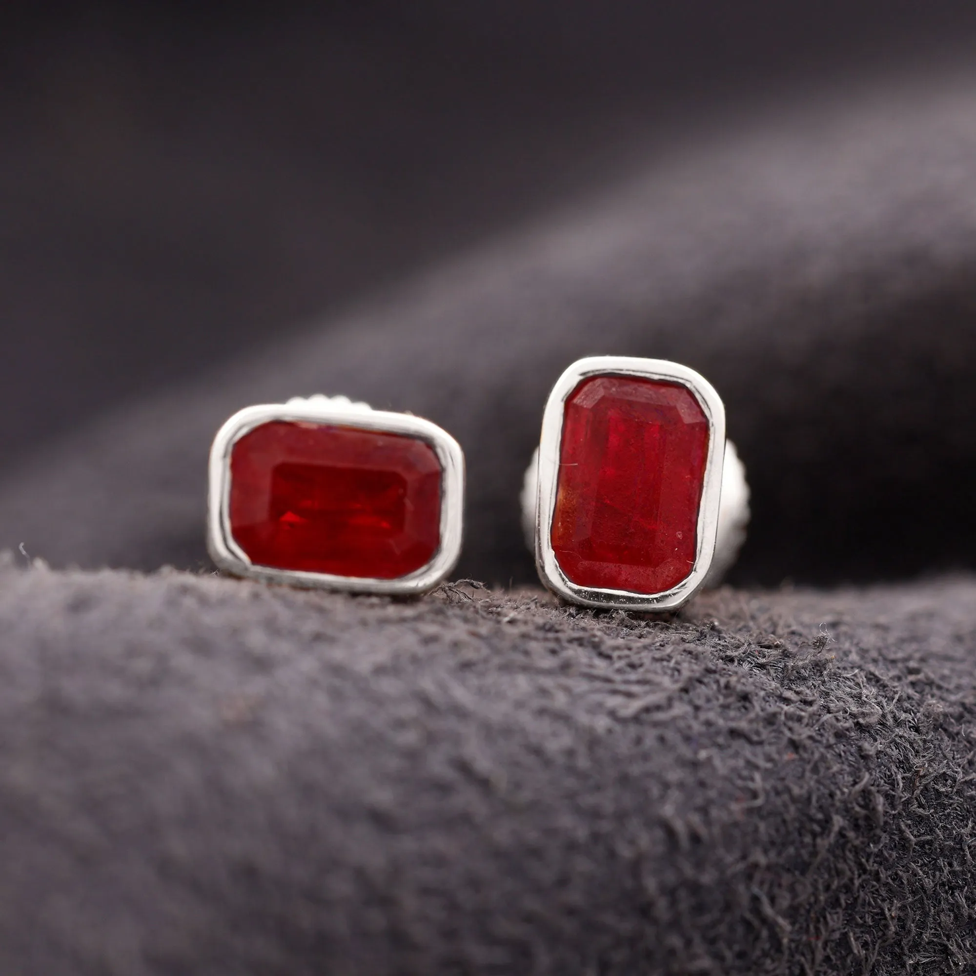 1.5 CT Bezel Set Octagon Cut Created Ruby Solitaire Stud Earrings