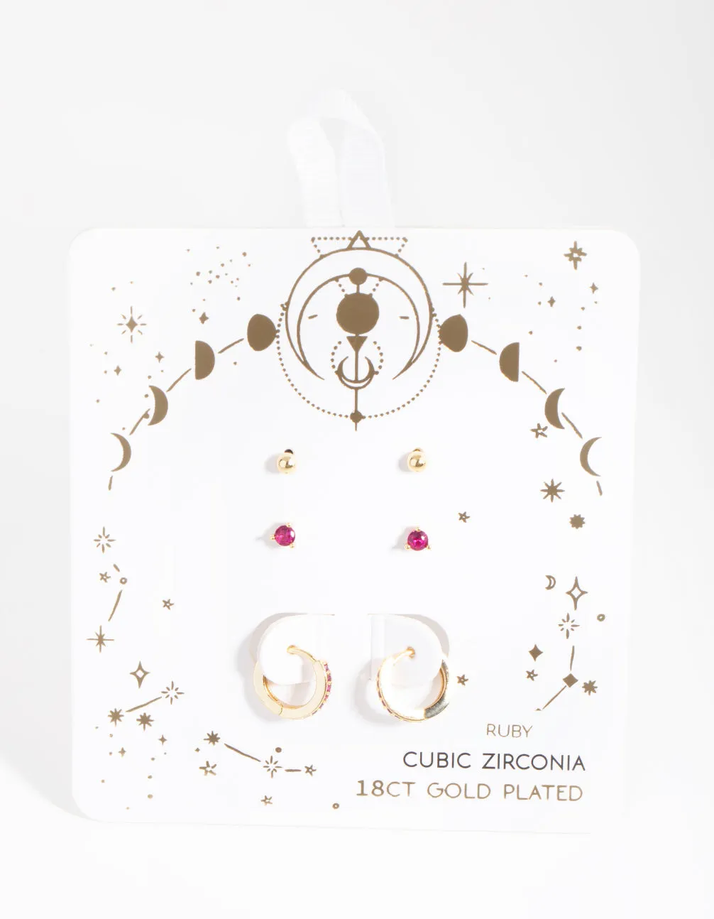 18ct Gold Plated Cubic Zirconia July Ruby Earring Pack