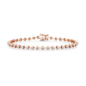 18ct Rose Gold Round Brilliant Cut Diamond Bar Link Bracelet