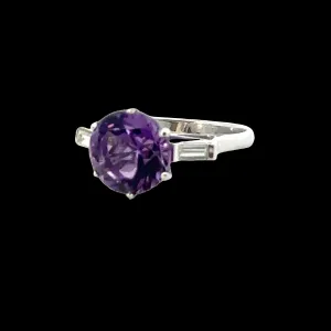 18ct white gold 3 stone Amethyst & Diamond ring