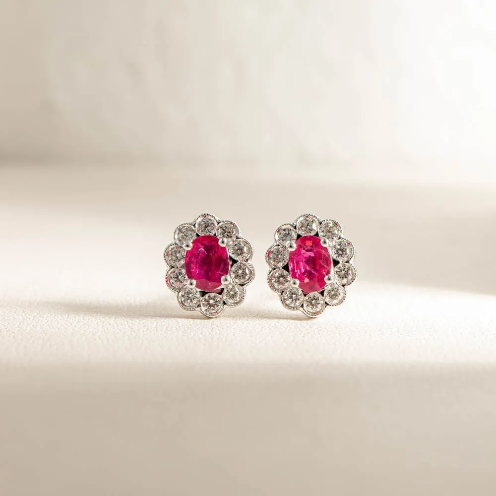 18ct White Gold .66ct Ruby & Diamond Earrings