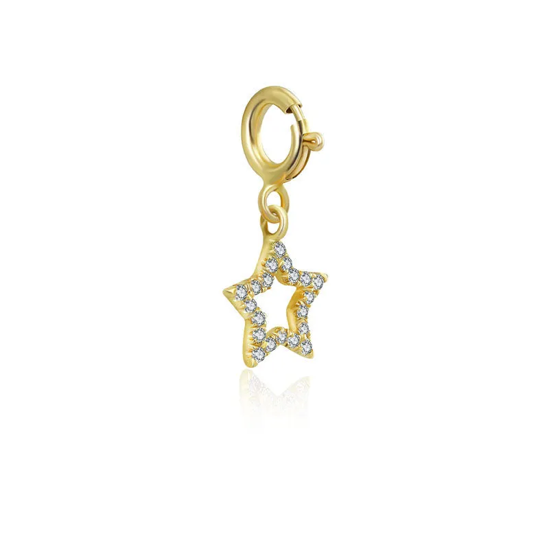 18k Gold Hollow Star Shape Diamond Charms