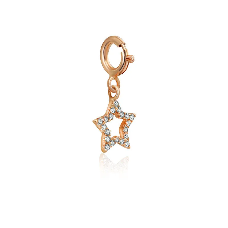 18k Gold Hollow Star Shape Diamond Charms