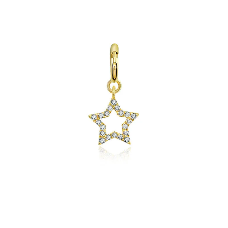 18k Gold Hollow Star Shape Diamond Charms