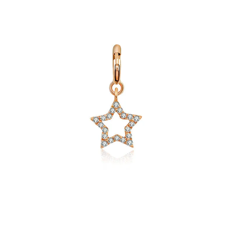 18k Gold Hollow Star Shape Diamond Charms