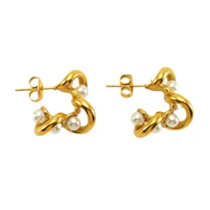 18K Gold-Plated Pearl Stud Earrings – Trendy Vintage Earrings