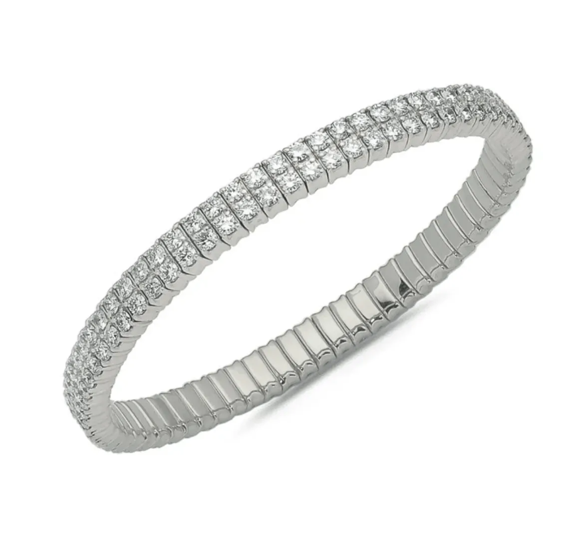 18K Stretch Round Double Diamond Tennis Bracelet, 5.54-7.5 Carats, Lab Grown