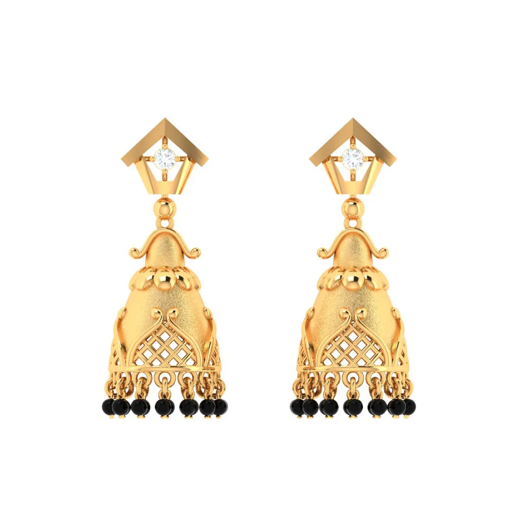 18k Traditional Gold Jhumka Earrings With Diamond From Pc Chandra Diamond Collection