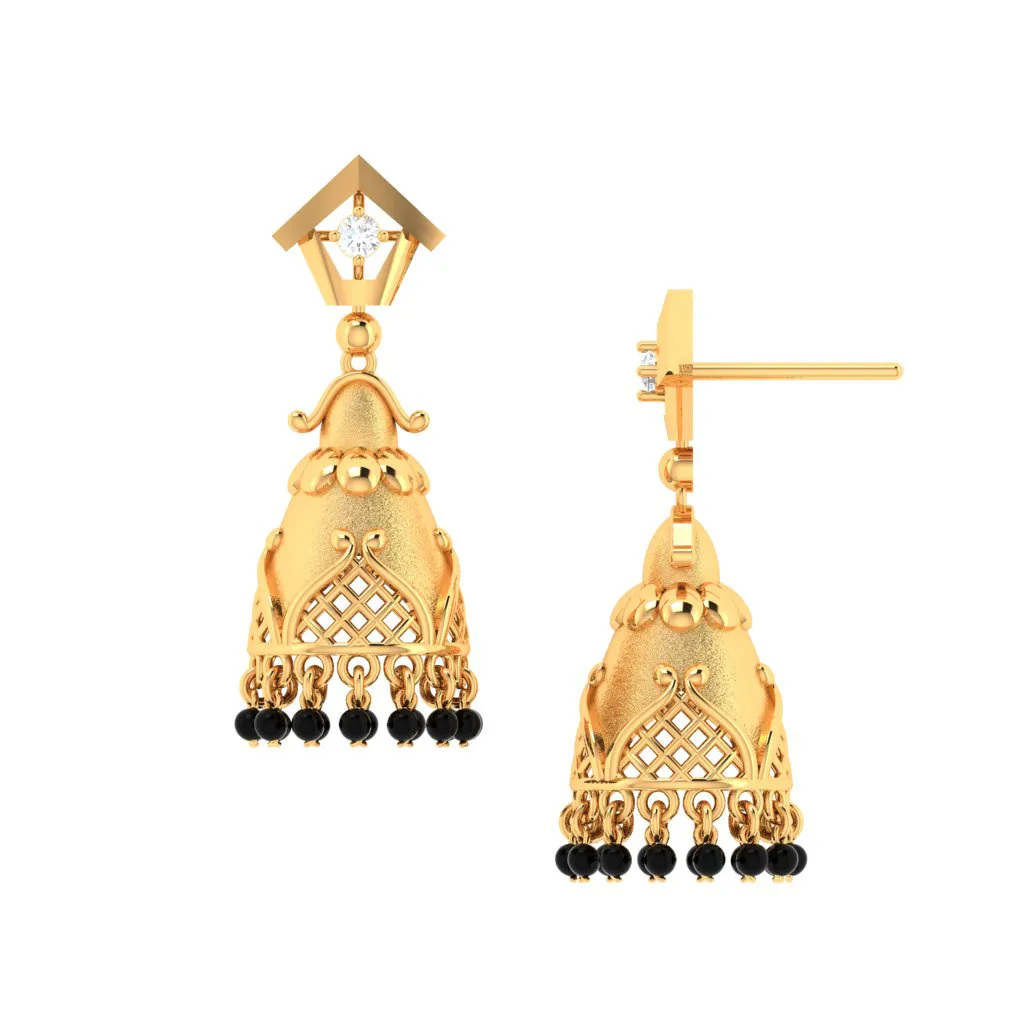 18k Traditional Gold Jhumka Earrings With Diamond From Pc Chandra Diamond Collection