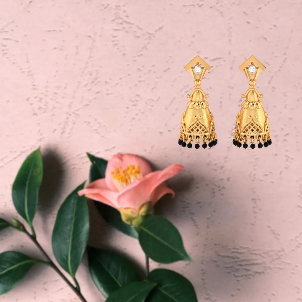 18k Traditional Gold Jhumka Earrings With Diamond From Pc Chandra Diamond Collection