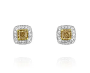 18K White & Yellow Natural Diamond Stud Earrings