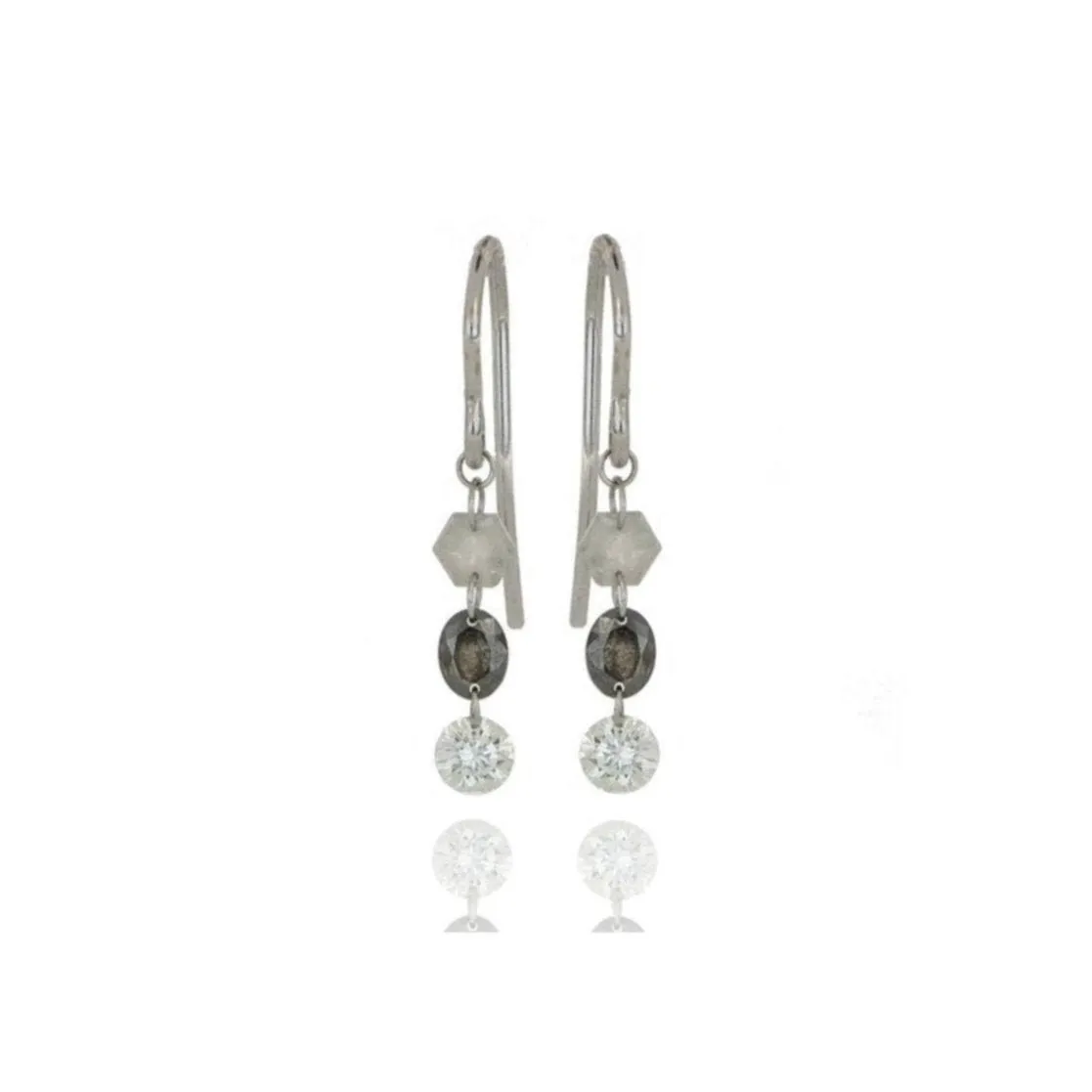 18k White Gold Rough Dancing Diamond Drop Earrings