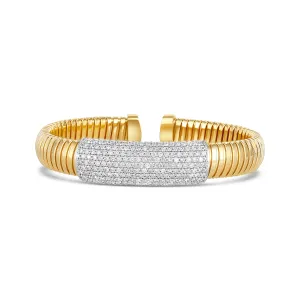 18K Yellow Gold Flexible Bangle with White Gold Diamond Section