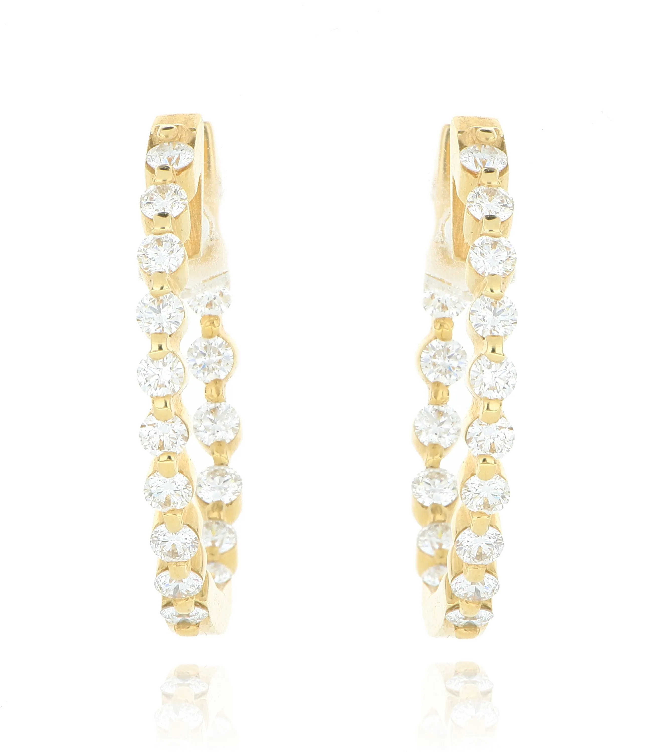 18k Yellow Gold Inside Outside Diamond Hoop Earrings