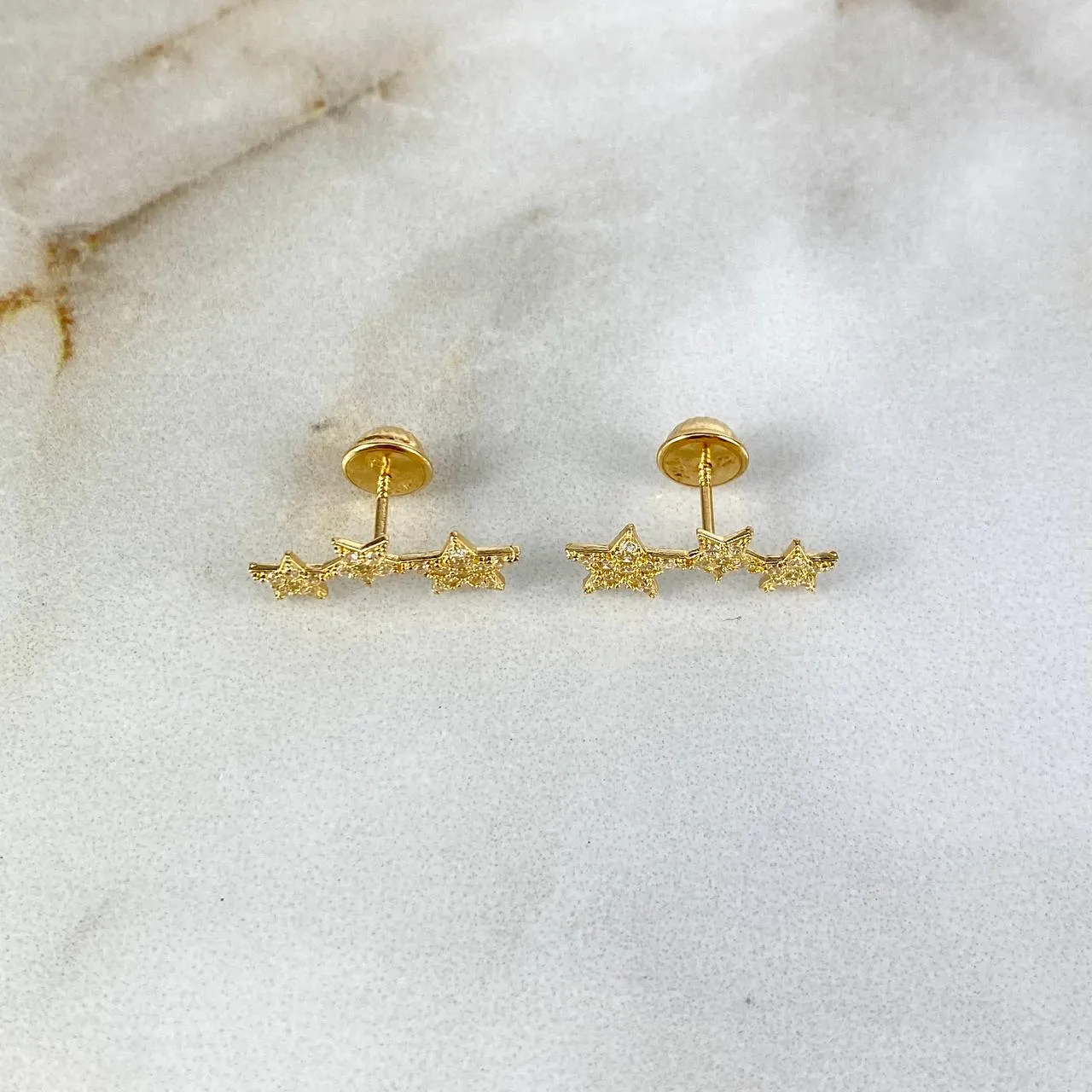 18K Yellow Gold Star Trail Stud Earrings 0.65gr