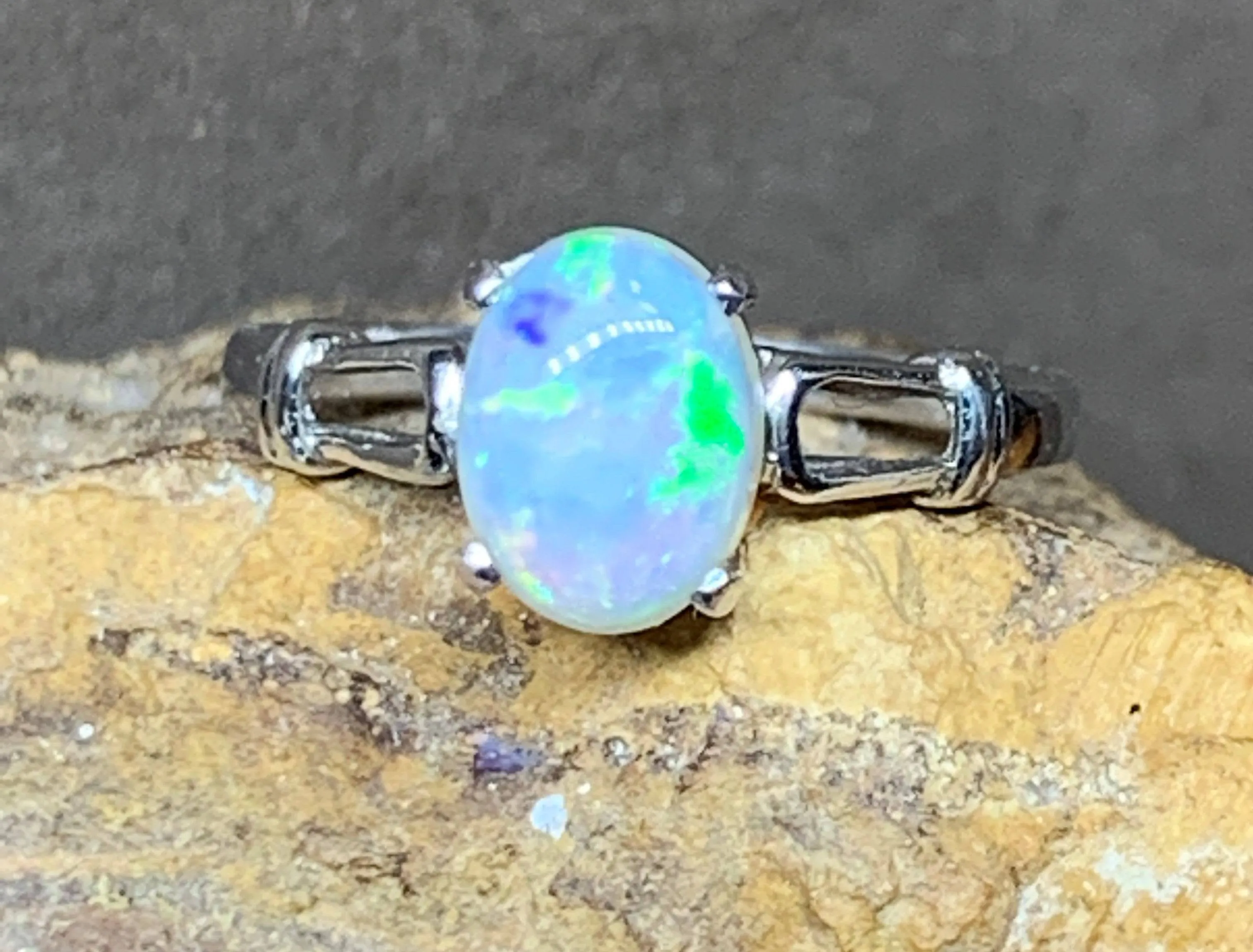 18kt White Gold Light Opal solitaire ring