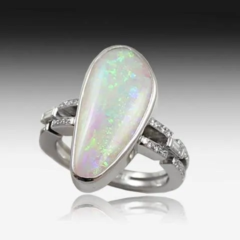 18kt White Gold Opal and Diamond ring