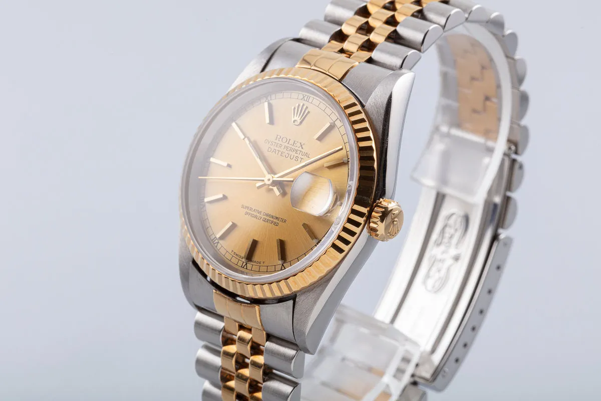 1995 Unpolished Rolex 18K/ST DateJust 16233 Gold Dial