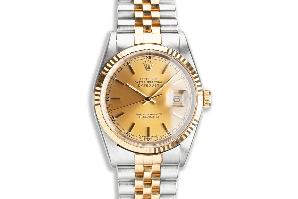 1995 Unpolished Rolex 18K/ST DateJust 16233 Gold Dial