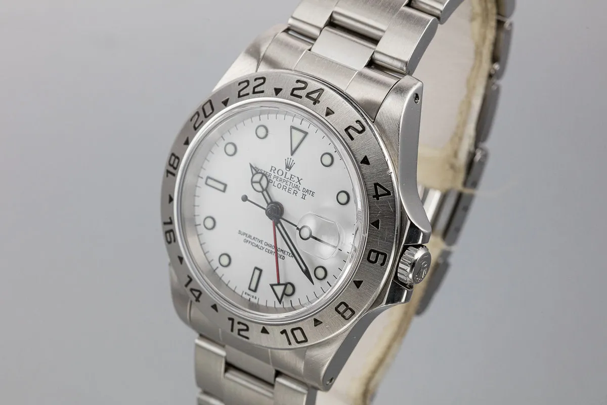 1999 Rolex Explorer II 16570 with White SWISS Only Dial