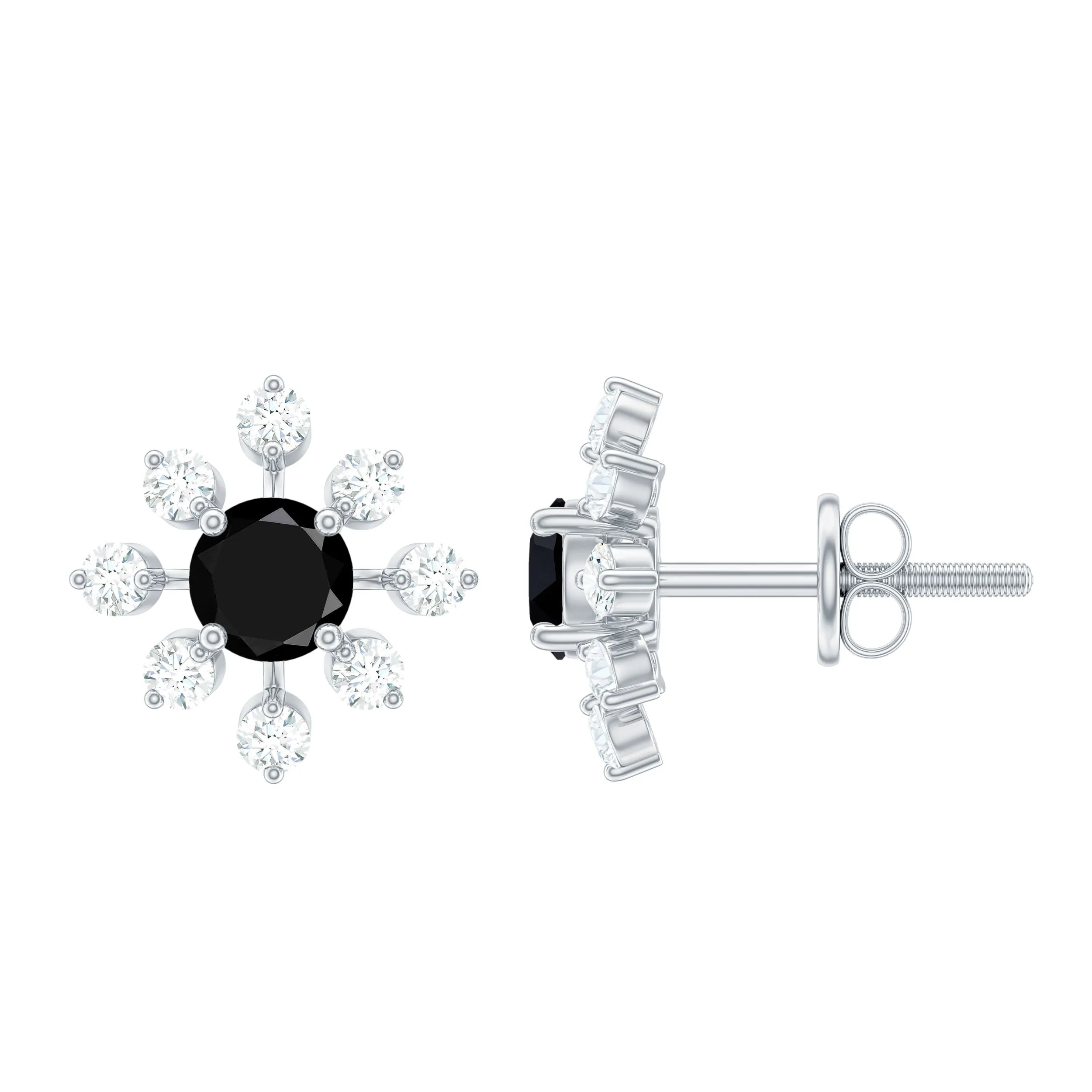 2 CT Lab Created Black Diamond Floral Stud Earrings with Diamond