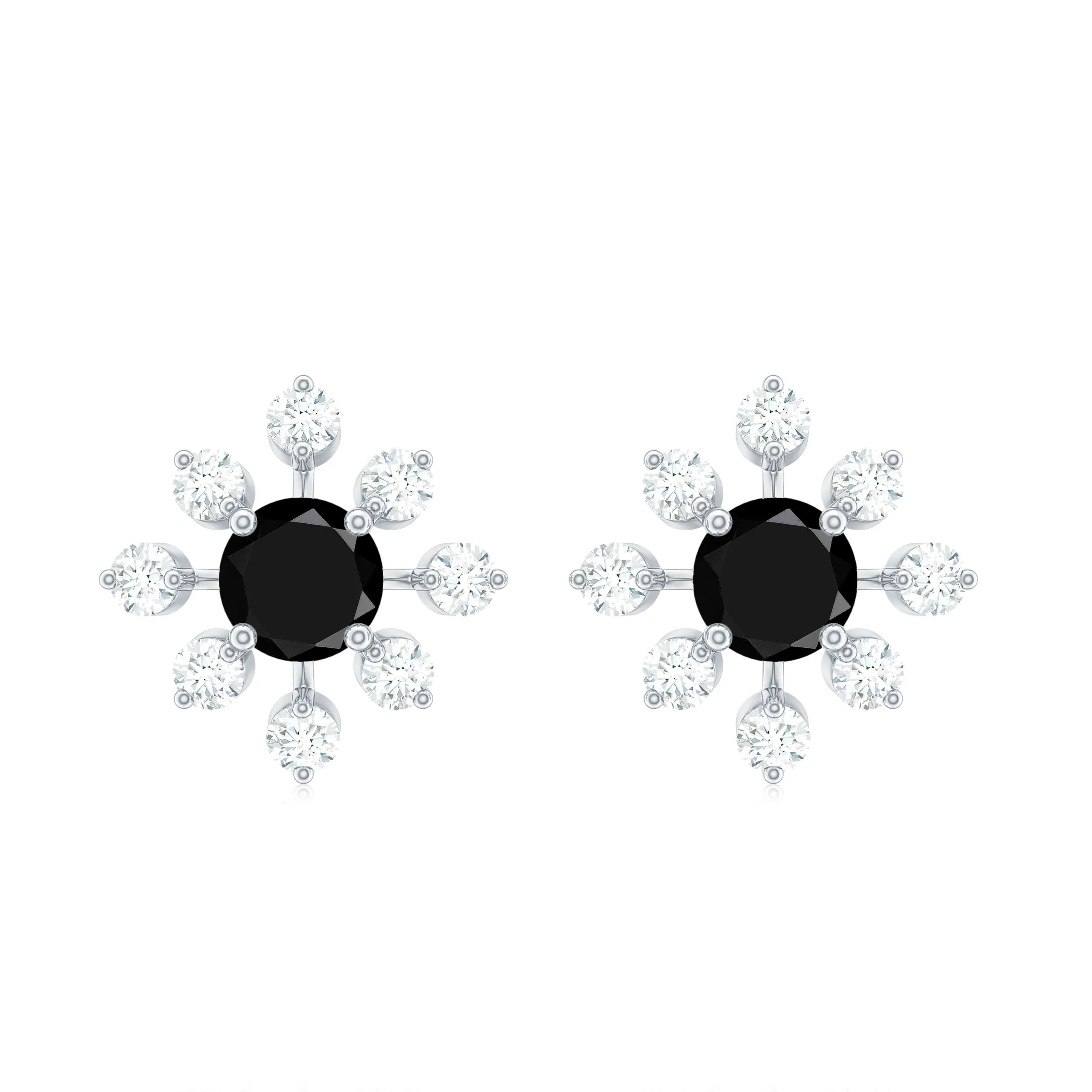 2 CT Lab Created Black Diamond Floral Stud Earrings with Diamond